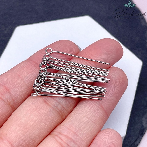 3 см*0,7 мм Цвет серебро, Пины петелька жесткие уп. 20 шт. Люкс