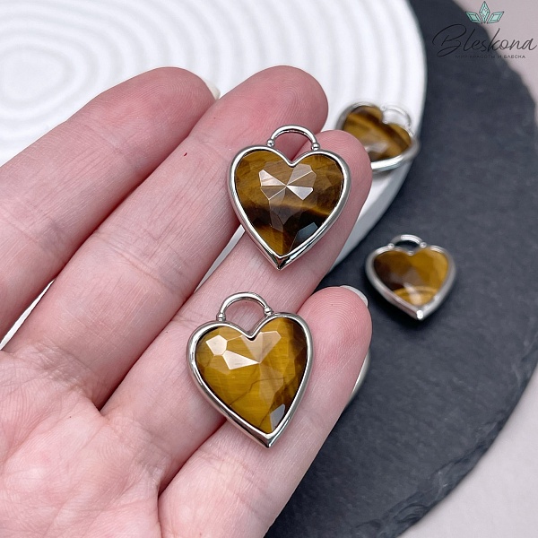 23,5*19 мм,Подвеска Сердце Тигровый глаз ,цвет серебро