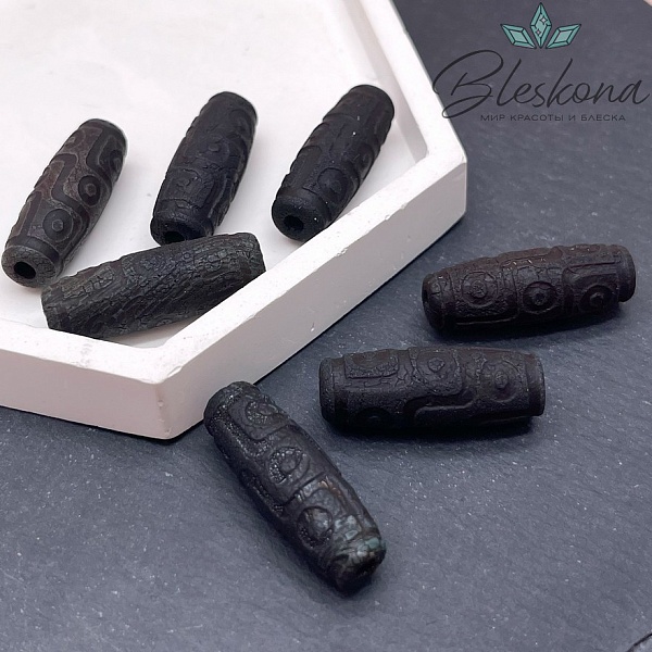 Бусина Дзи 9 глаз черный бочонок 30*11 мм