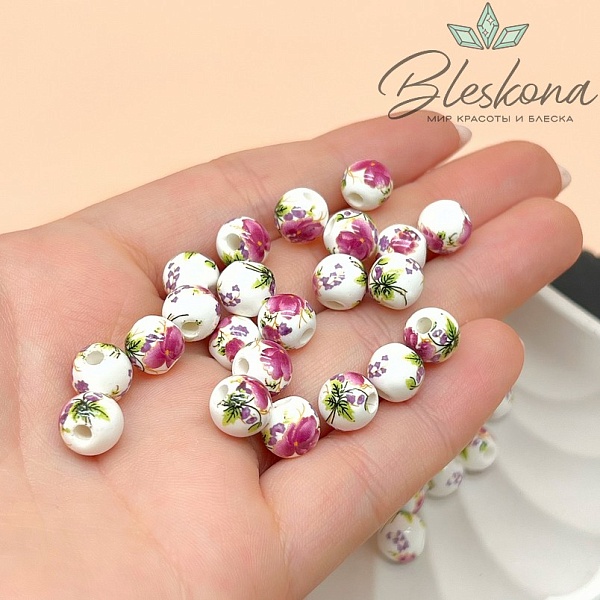 8 мм Керамика Бусина роспись гжель №20 (штучно)