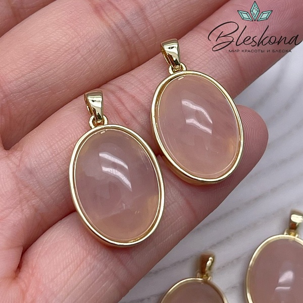 22,5*15 мм Цвет золото, Подвеска овал Розовый кварц