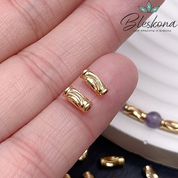 7*3 мм Цвет золото, Бусина бочонок резной