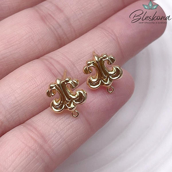 13*11 мм Цвет золото, Пусеты Королевская лилия 