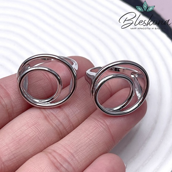 21 мм Цвет серебро, Кольцо безразмерное круг завиток