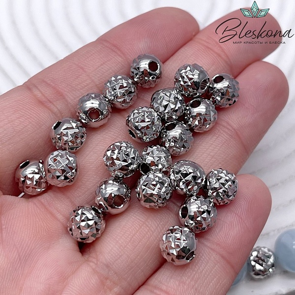 7,5 мм Цвет серебро, Бусина грани 