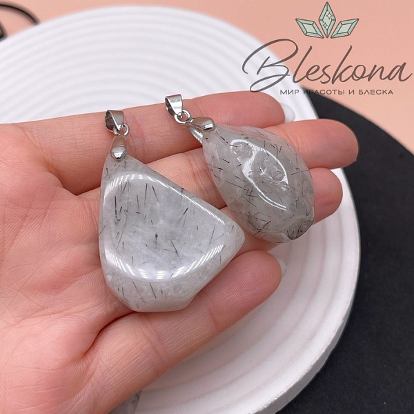 Подвеска Кварц турмалиново- рутиловый фриформ 15-18 мм 