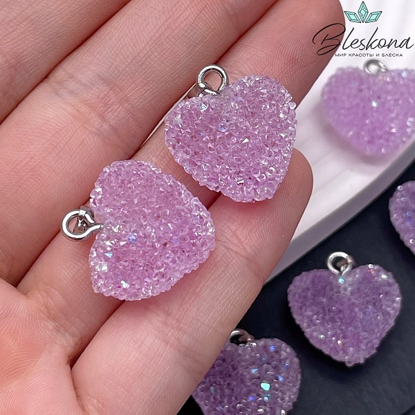 19*20 мм, Цвет серебро, Подвеска мармеладное сердце фиолетовое