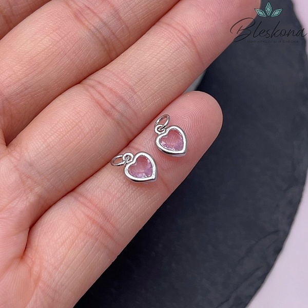 8,3*6,4 мм Цвет серебро, Подвеска Сердце розовый циркон 