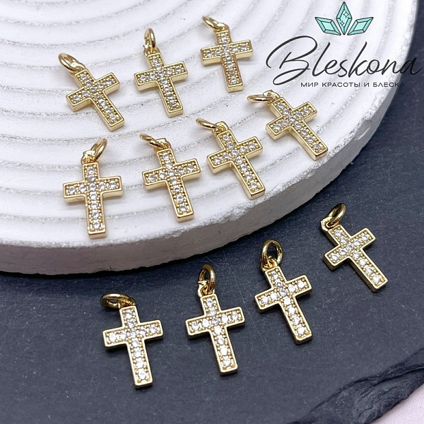 15,5*9,5 мм Цвет золото, Подвеска Крест цирконы