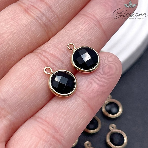 9 мм, Подвеска круг черный , цвет золото