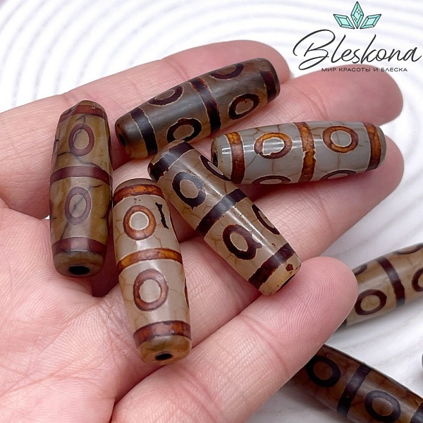 Бусина Дзи 8 глаз серо-коричневый бочонок 30*11 мм