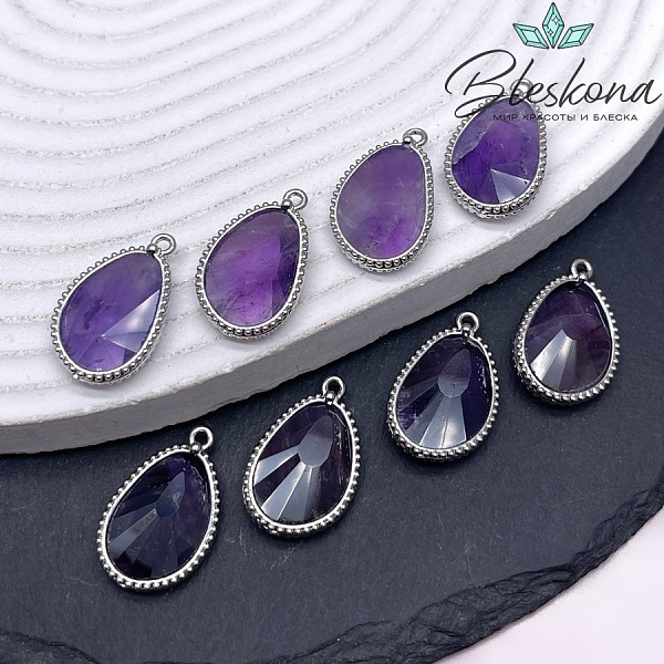 14,4*23мм, цвет серебро ,Подвеска капля Аметист