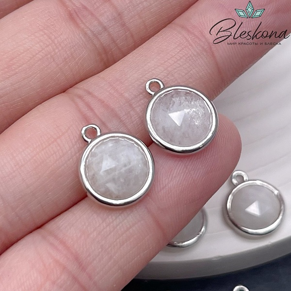 11,5мм, цвет серебро ,Подвеска круг мини Лунный камень огранка