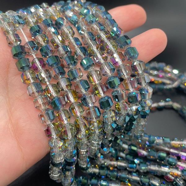 7 мм Стекло Lux, многогранник, цвет серо- зеленый хамелеон