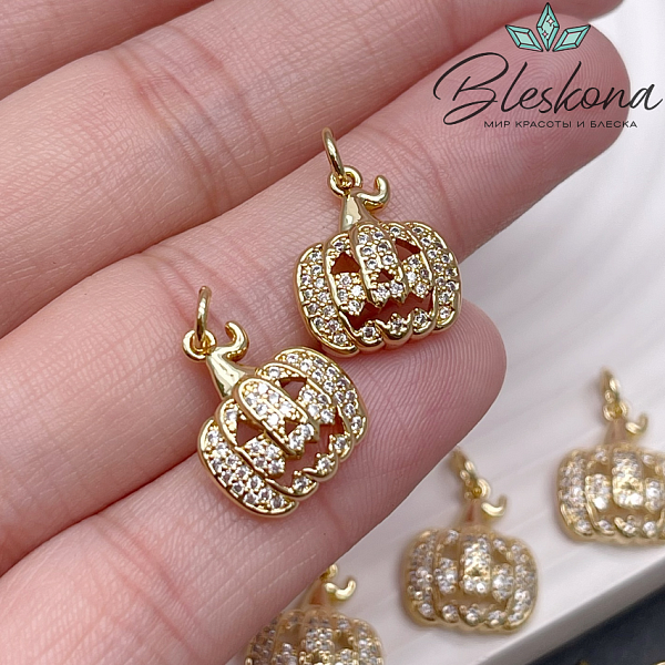 15*13 мм, Цвет золото, Подвеска Тыква с цирконами