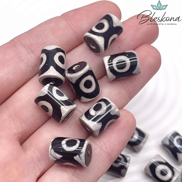 Бусина Дзи 3 глаза черно-белый бочонок №1 10*14 мм