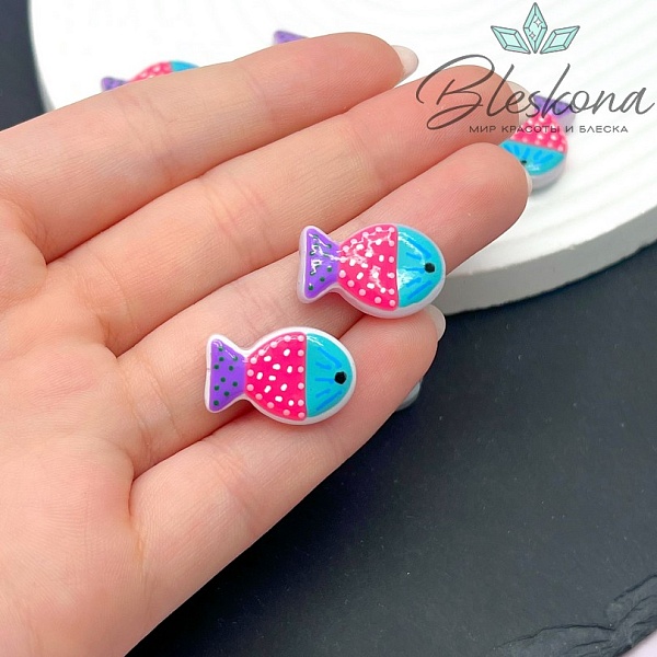 20*12 мм  Бусина рыбка малиновая