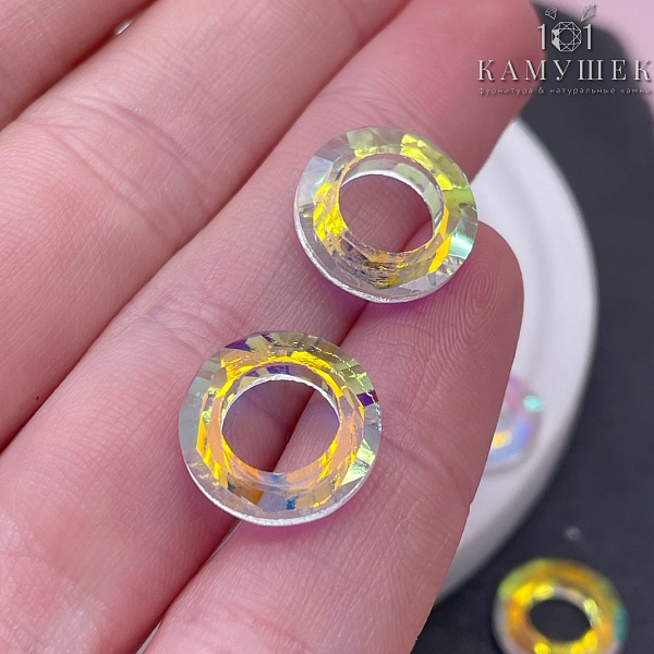 14 мм, Подвеска кольцо стекло белое с переливом (AB) уп. 2 шт
