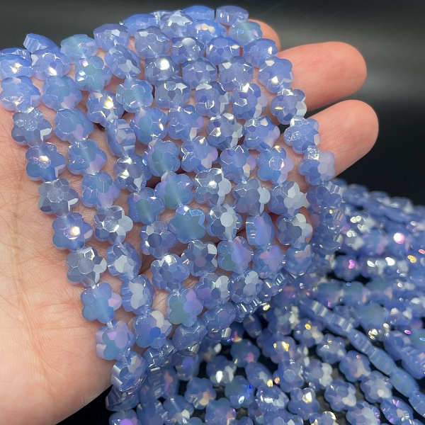 8 мм Стекло Lux, цветок, цвет голубой с фиолетовым переливом