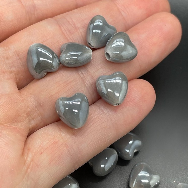 10 мм Бусина сердце, керамика цвет серый