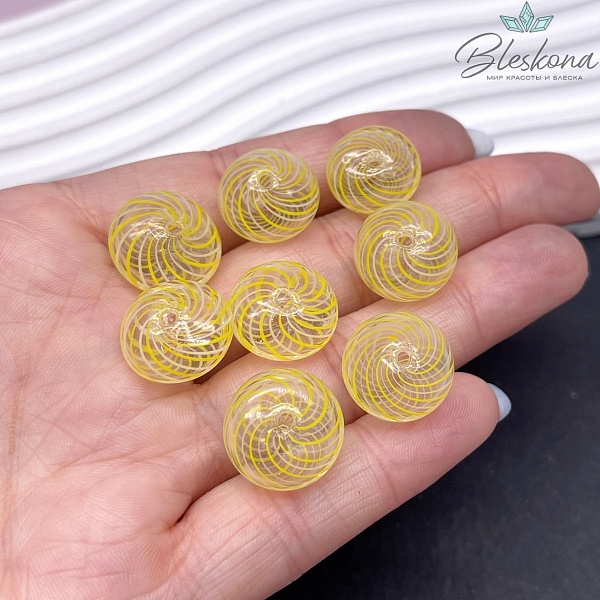 14-17 мм Бусина рондель стекло прозрачное бело- желтые полосы, отверстие посередине