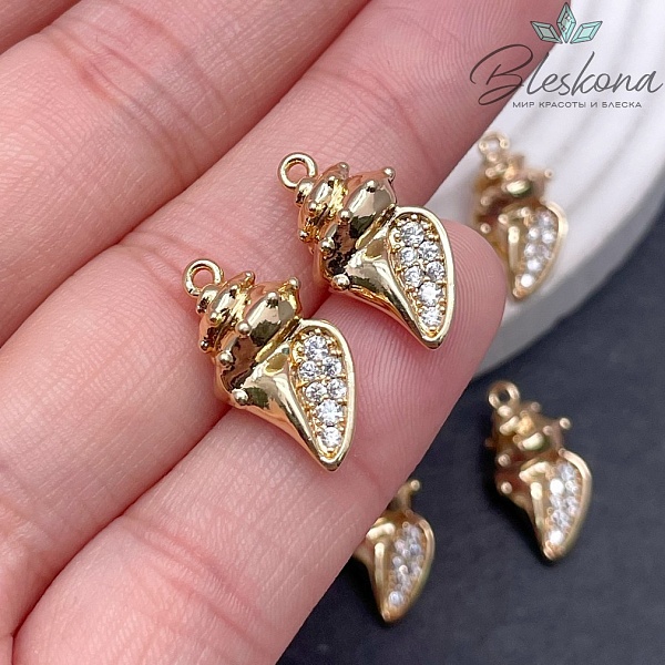 19*10 мм Цвет золото, Подвеска ракушка с цирконами