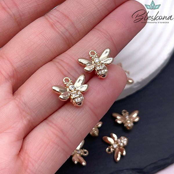 12*13,5 мм Цвет золото, Подвеска Пчелка с цирконами