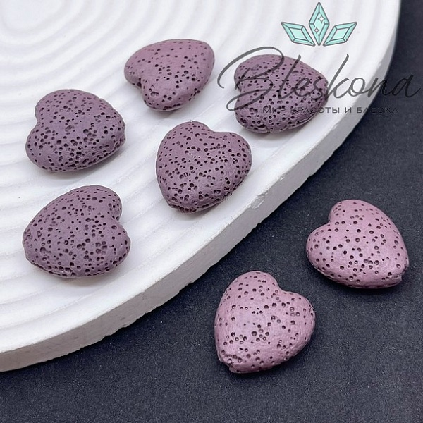 Бусина сердце Лава Вулканическая фиолетовое 20*19 мм