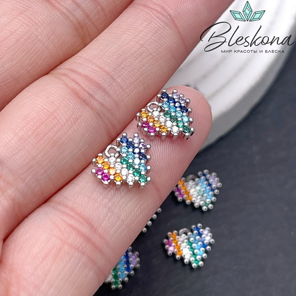 9*10,5мм, цвет серебро, Подвеска сердце микс цирконы 