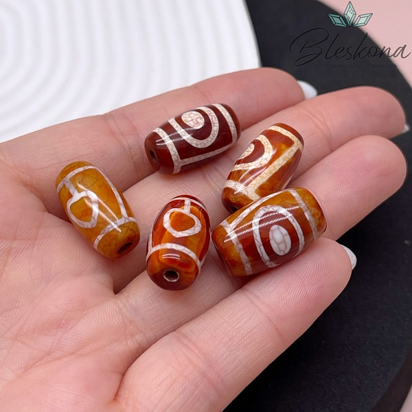 Бусина Дзи 1 глаз бело-коричневый бочонок 20*11 мм