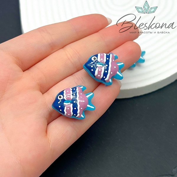 22*17 мм  Бусина рыбка голубая