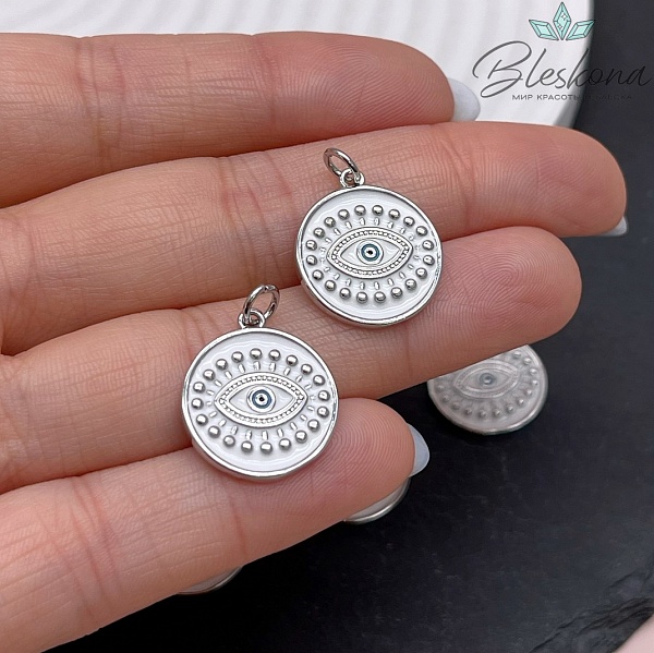 18,6*16 мм Цвет серебро, Подвеска глаз круг белая эмаль