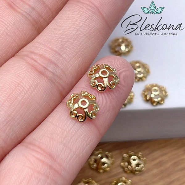 8мм, Шапочка цветок,цвет золото 