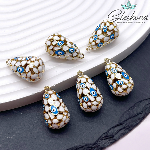 21,5*12 мм Цвет золото, Подвеска Капля глаза белая эмаль