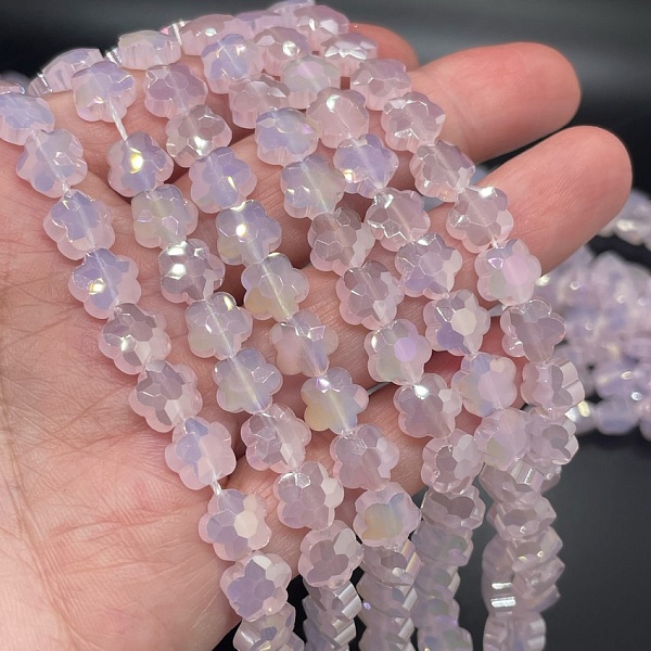 8 мм Стекло Lux, цветок, цвет розовый с переливом 