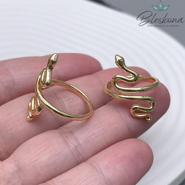 18,5 мм, Цвет золото, Кольцо безразмерное змея гладкая