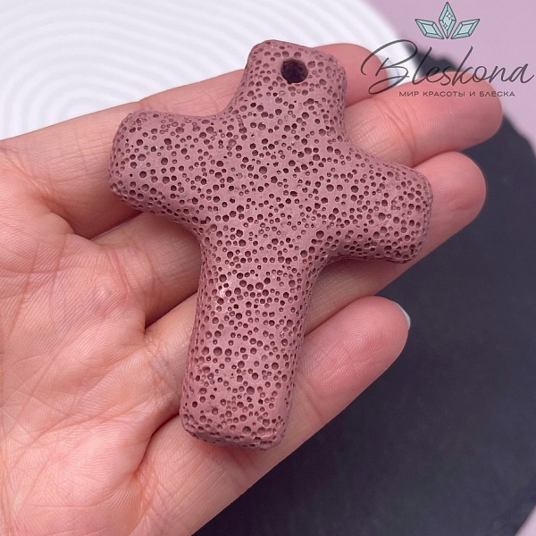 Лава Вулканическая Подвеска крест розовый 66*52 мм