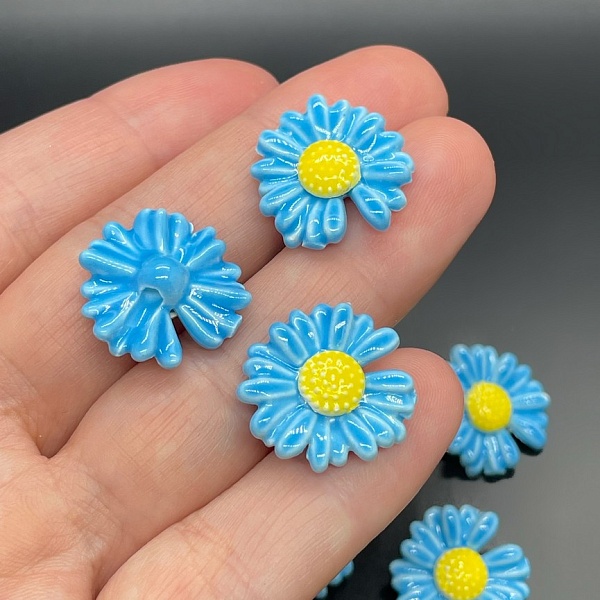 18 мм Бусина ромашка, керамика цвет синий центр желтый