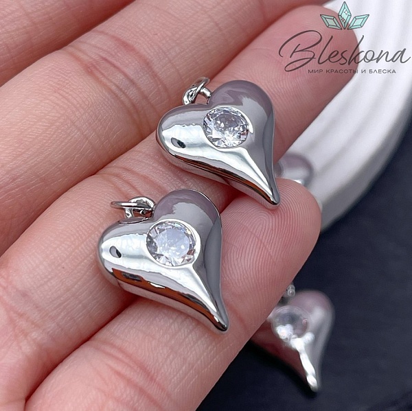 20*16 мм Цвет серебро, Подвеска сердце циркон