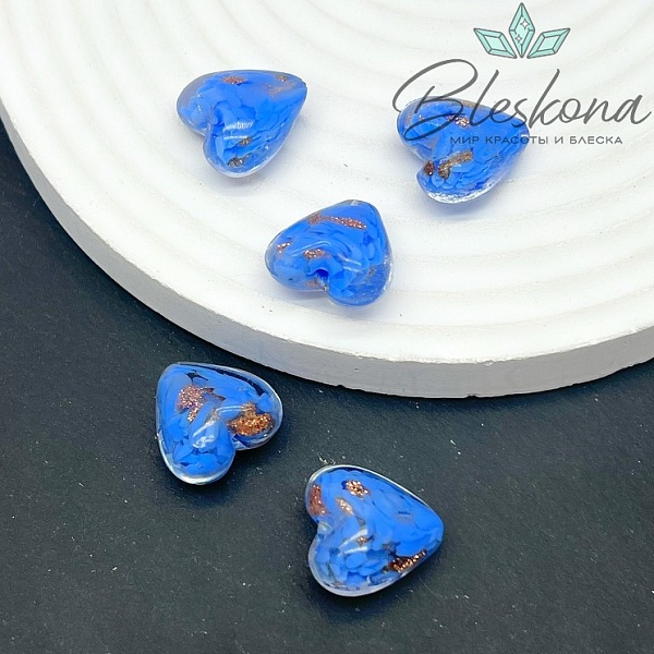 16 мм Бусина сердце синее с золотом