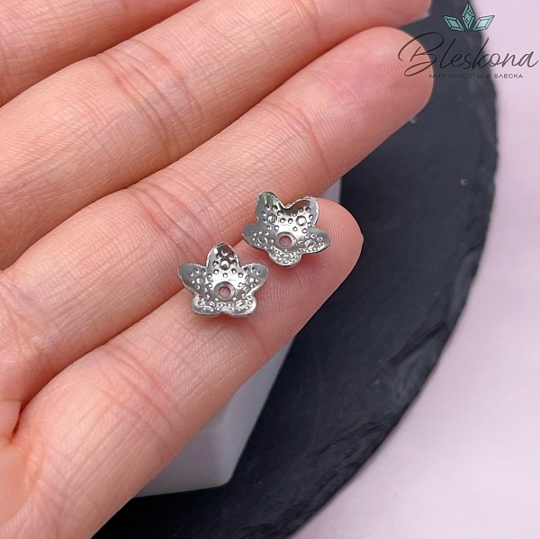 10 мм Цвет серебро, Шапочка цветочек точки