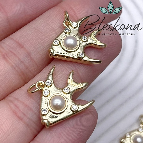 18,5*20 мм Цвет золото, Подвеска рыбка с цирконами