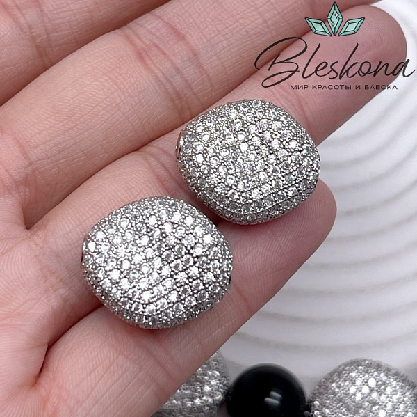 20*17,5 мм Цвет серебро, Бусина фриформ с цирконами