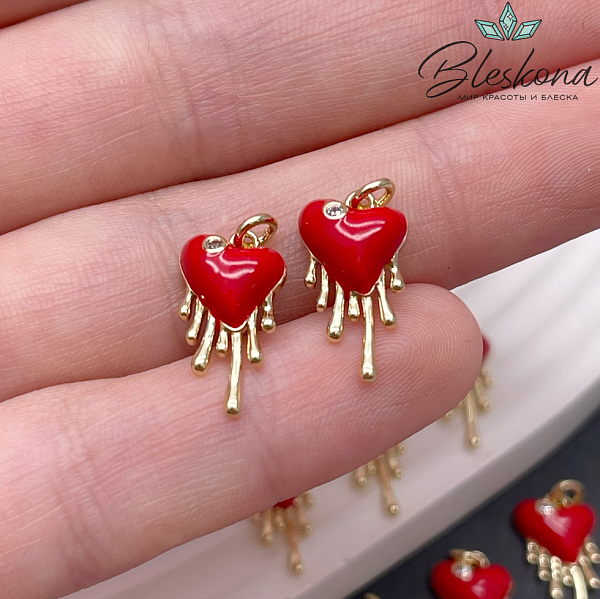 16,5*9 мм Цвет золото, Подвеска сердце капли с цирконами 