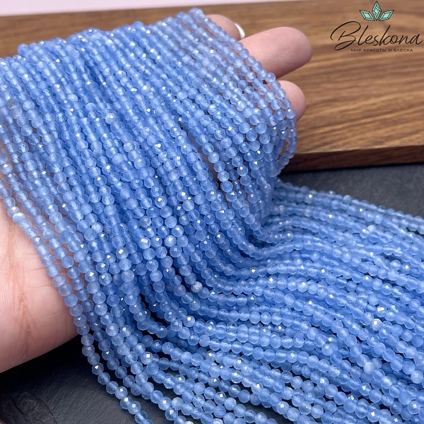 Кошачий глаз светло-синий микроогранка (имитация) 3 мм