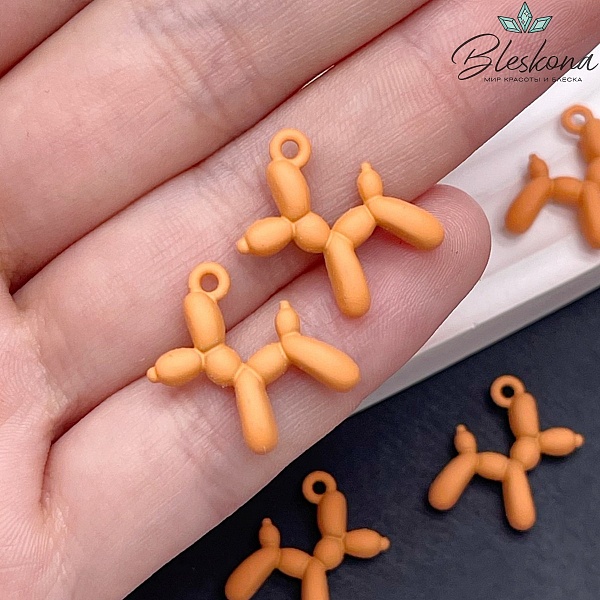 14*18 мм, Подвеска пудель оранжевая эмаль матовая