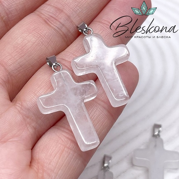 Подвеска крест Горный хрусталь, цвет серебро 28*18 мм