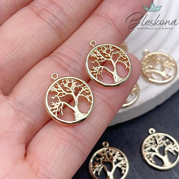 17,4*15 мм Цвет золото, Подвеска круг дерево Счастья