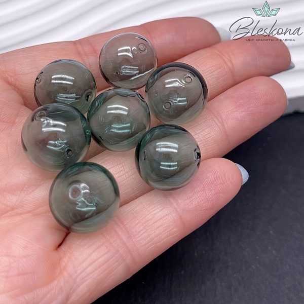 16 мм Бусина шар стекло темно- зеленое