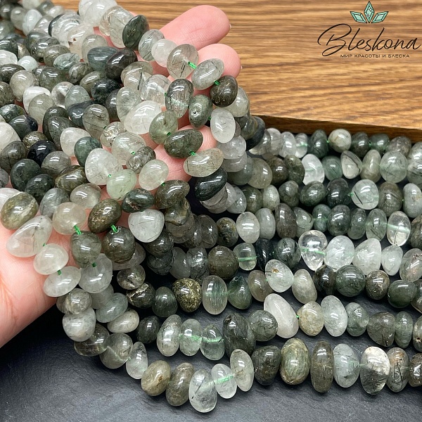 Кварц Рутиловый зеленый галтовка №6 (6-9)*(8-13) мм